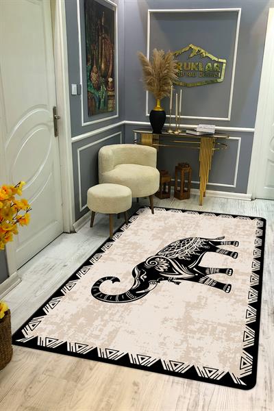 Kaymaz Taban Yıkanabilir Dijital Baskı Minimal Fil Desenli Dot Taban Halı