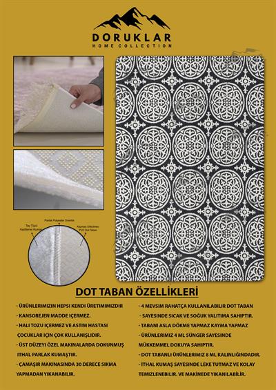 Kaymaz Taban Yıkanabilir Dijital Baskı Dekoratif Modern Desenli Dora Serisi Dot Taban Halı DR20