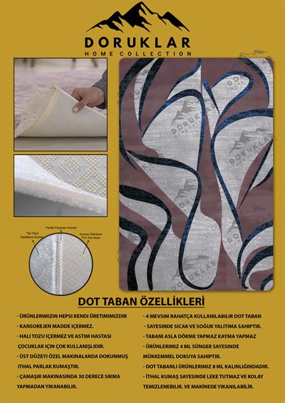 Kaymaz Taban Yıkanabilir Dijital Baskı Dekoratif Modern Desenli Marry Serisi Dot Taban Halı MRY02