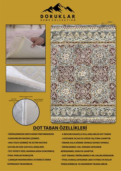 Kaymaz Taban Yıkanabilir Dijital Baskı Dekoratif Modern Desenli Dora Serisi Dot Taban Halı DR26