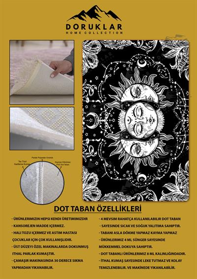 Kaymaz Taban Yıkanabilir Dijital Baskı Dekoratif Modern Desenli Dot Taban Halı Nes V2 Serisi NES024