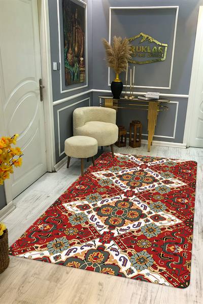 Kaymaz Taban Yıkanabilir Dijital Baskı Dekoratif Modern Desenli Dot Taban Halı Nes V2 Serisi NES022