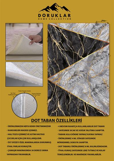 Kaymaz Taban Yıkanabilir Dijital Baskı Gold Mermer Desenli Halı