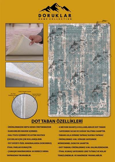 Kaymaz Taban Yıkanabilir Dijital Baskı Krem Yeşil Eskitme Desenli Halı