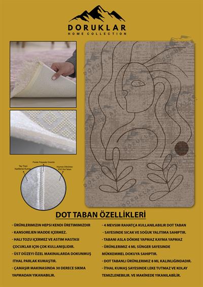 Kaymaz Taban Yıkanabilir Dijital Baskı Dekoratif Modern Desenli Retro Serisi Dot Taban Halı RTR04