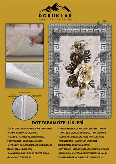 Kaymaz Taban Yıkanabilir Dijital Baskı Ortası Çiçek Desenli Halı