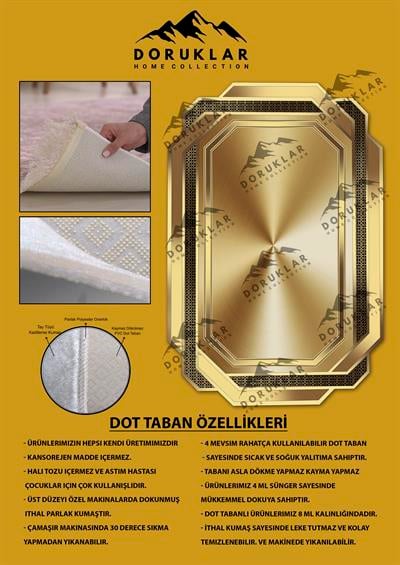 Kaymaz Taban Yıkanabilir Dijital Baskı Lazer Kesimli Gold Desenli Dot Taban Halı