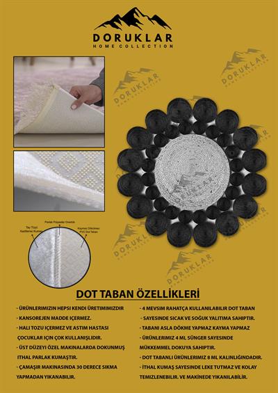 Kaymaz Taban Yıkanabilir Dijital Baskı Lazer Kesim Jüt Görünüm Hasır Desenli Dot Taban Halı