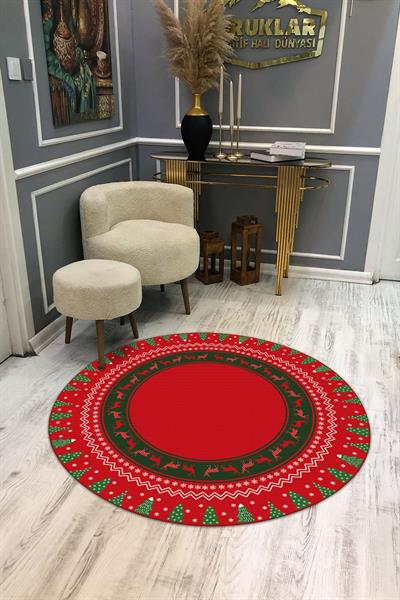 Kaymaz Taban Yıkanabilir Dijital Baskı Yılbaşı Desenli Dot Taban Halı