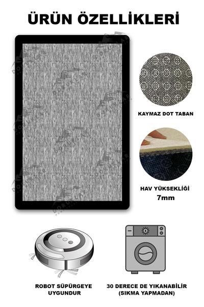 Kaymaz Taban Yıkanabilir Dijital Baskı Dekoratif Modern Desenli Dot Taban Halı Zen Serisi ZEN07