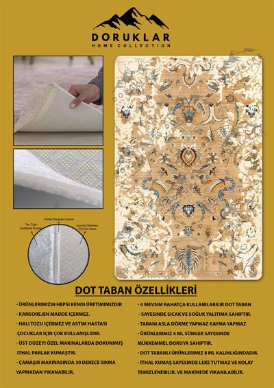 Kaymaz Taban Yıkanabilir Dijital Baskı Dekoratif Modern Desenli Dora Serisi Dot Taban Halı DR25