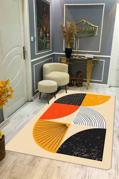 Kaymaz Taban Yıkanabilir Dijital Baskı Dekoratif Modern Desenli Marry Serisi Dot Taban Halı MRY11