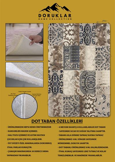Kaymaz Taban Yıkanabilir Dijital Baskı Dekoratif Modern Desenli Dot Taban Halı Nes V2 Serisi NES014