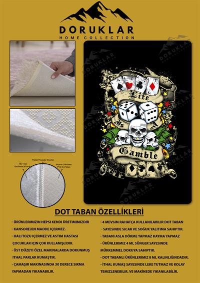 Kaymaz Taban Yıkanabilir Dijital Baskı Dekoratif Modern Desenli Dot Taban Halı CAS06