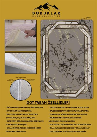 Kaymaz Taban Yıkanabilir Dijital Baskı Çerçeveli Mermer Desenli Halı