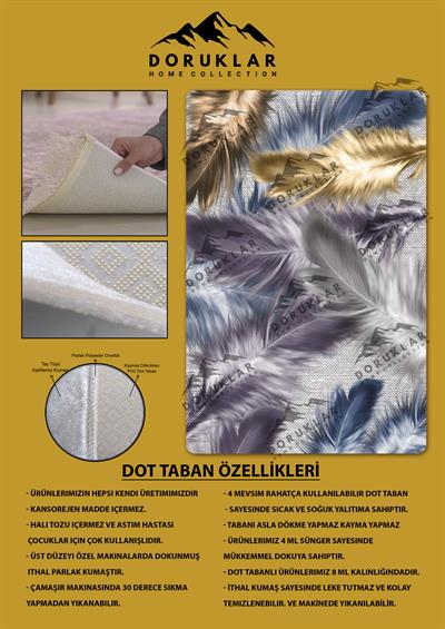 Kaymaz Taban Yıkanabilir Dijital Baskı Renkli Tüy Desenli Halı