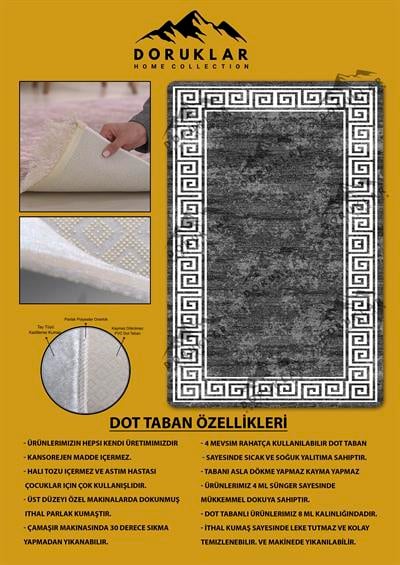 Kaymaz Taban Yıkanabilir Dijital Baskı Çerçeve Desenli Halı