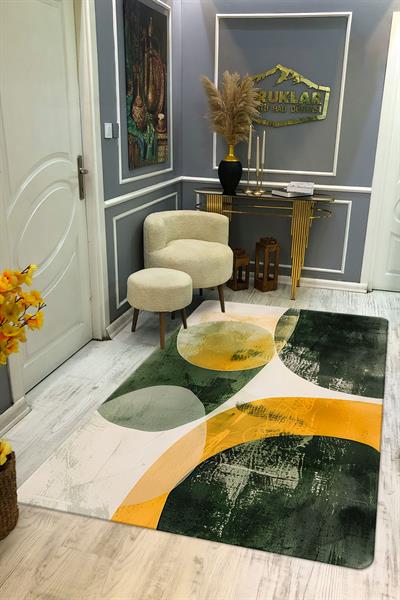 Kaymaz Taban Yıkanabilir Dijital Baskı Dekoratif Modern Desenli Dot Taban Halı Soft  Serisi SFT33