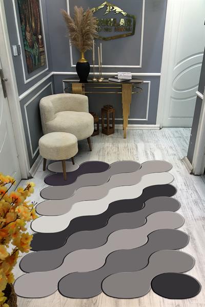 Kaymaz Taban Yıkanabilir Dijital Baskı Dekoratif Modern Desenli Elegance Serisi Lazer Kesim Dot Taban Halı ELG35