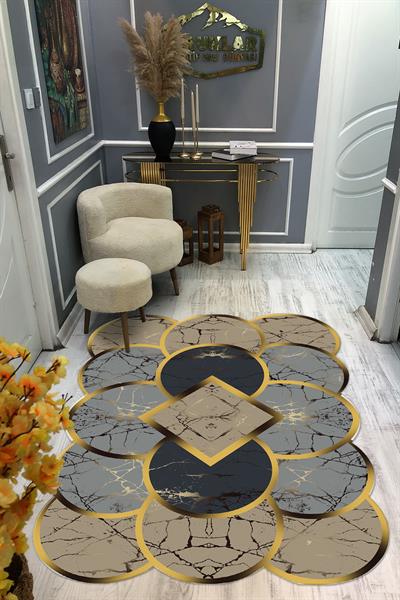 Kaymaz Taban Yıkanabilir Dijital Baskı Dekoratif Modern Desenli Elegance Serisi Lazer Kesim Dot Taban Halı ELG64