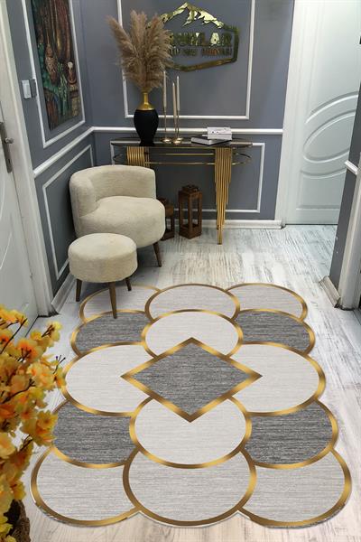 Kaymaz Taban Yıkanabilir Dijital Baskı Dekoratif Modern Desenli Elegance Serisi Lazer Kesim Dot Taban Halı ELG66