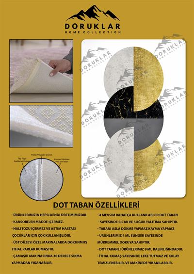 Kaymaz Taban Yıkanabilir Dijital Baskı Dekoratif Modern Desenli Dot Taban Halı Soft  Serisi SFT28