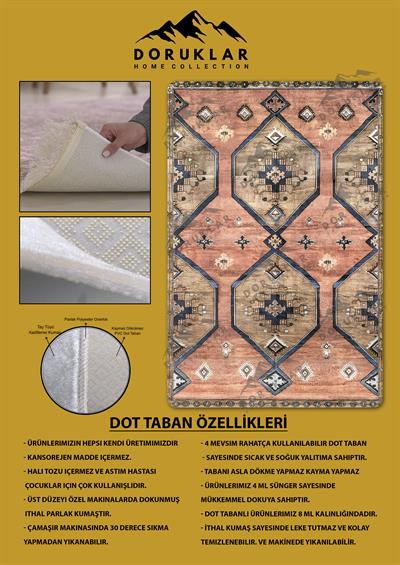 Kaymaz Taban Yıkanabilir Dijital Baskı Dekoratif Modern Desenli Alfa Serisi Dot Taban Halı ALF07