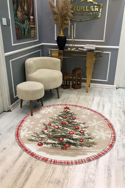 Kaymaz Taban Yıkanabilir Dijital Baskı Yılbaşı Desenli Dot Taban Halı