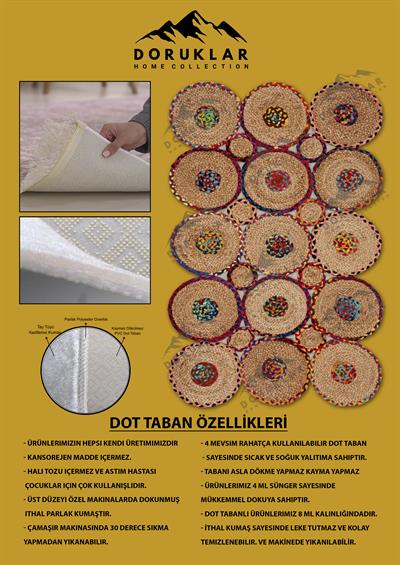 Kaymaz Taban Yıkanabilir Dijital Baskı Dekoratif Modern Desenli Elegance Serisi Lazer Kesim Dot Taban Halı ELG59