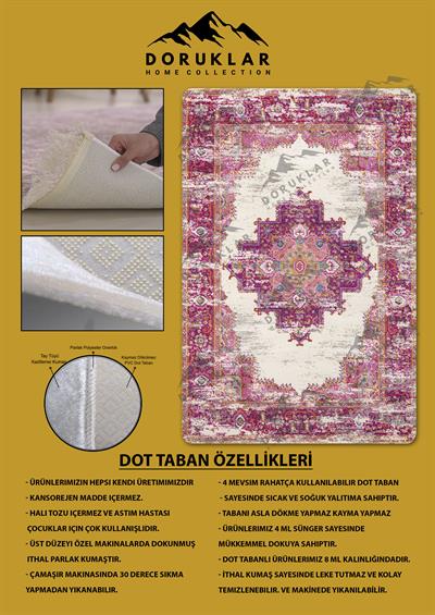 Kaymaz Taban Yıkanabilir Dijital Baskı Dekoratif Modern Desenli Dora Serisi Dot Taban Halı DR30