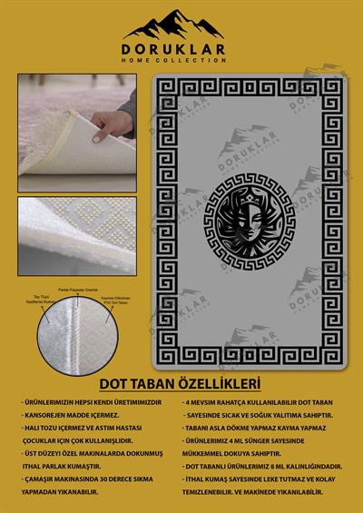Kaymaz Taban Yıkanabilir Dijital Baskı Dekoratif Modern Desenli Apollo Serisi Dot Taban Halı AP10