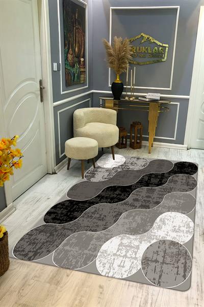 Kaymaz Taban Yıkanabilir Dijital Baskı Geometrik Desenli Halı