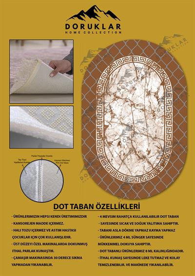Kaymaz Taban Yıkanabilir Dijital Baskı Oval Kesim Dekoratif Modern Desenli Dot Taban Halı OVAL002