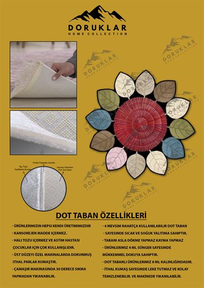 Kaymaz Taban Yıkanabilir Dijital Baskı Lazer Kesim Çiçek Desenli Dot Taban Halı