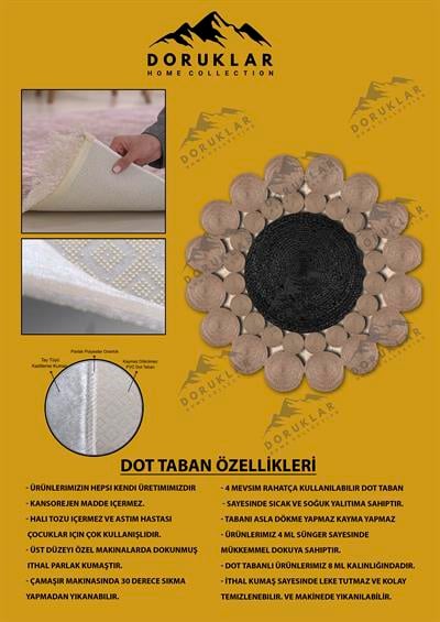 Kaymaz Taban Yıkanabilir Dijital Baskı Lazer Kesim Jüt Görünüm Hasır Desenli Dot Taban Halı