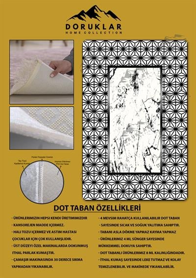Kaymaz Taban Yıkanabilir Dijital Baskı Dekoratif Modern Desenli Dot Taban Halı Nova Serisi NV79