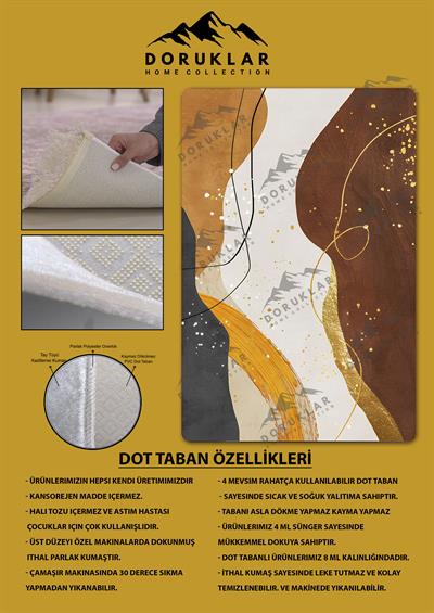 Kaymaz Taban Yıkanabilir Dijital Baskı Dekoratif Modern Desenli Dot Taban Halı Soft  Serisi SFT12