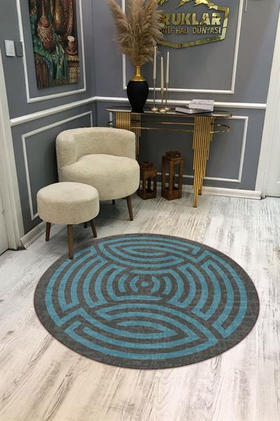 Kaymaz Taban Yıkanabilir Dijital Baskı Dekoratif Modern Desenli Maze Serisi Dot Taban Halı MZ04