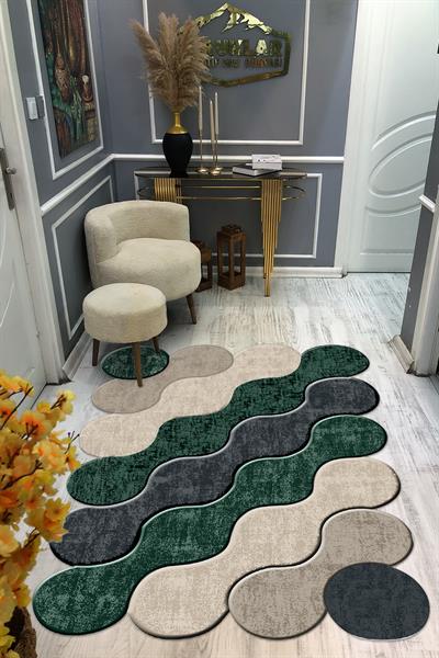 Kaymaz Taban Yıkanabilir Dijital Baskı Dekoratif Modern Desenli Elegance Serisi Lazer Kesim Dot Taban Halı ELG02
