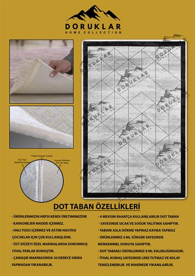 Kaymaz Taban Yıkanabilir Dijital Baskı Geometrik Çizgili Desenli Halı