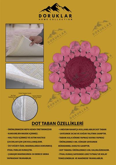 Kaymaz Taban Yıkanabilir Dijital Baskı Lazer Kesim Jüt Görünüm Hasır Desenli Dot Taban Halı