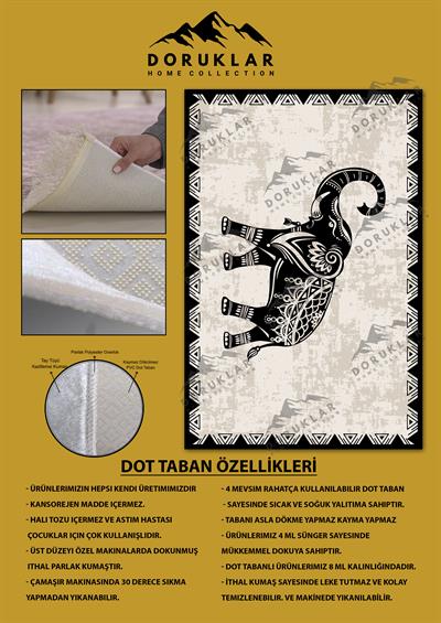 Kaymaz Taban Yıkanabilir Dijital Baskı Minimal Fil Desenli Dot Taban Halı