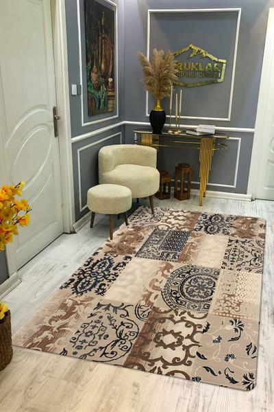 Kaymaz Taban Yıkanabilir Dijital Baskı Dekoratif Modern Desenli Dot Taban Halı Nes V2 Serisi NES014