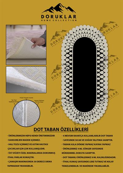 Kaymaz Taban Yıkanabilir Dijital Baskı Lazer Kesimli Siyah Damlacık Desenli Dot Taban Halı