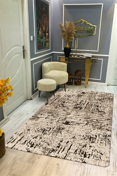 Kaymaz Taban Yıkanabilir Dijital Baskı Eskitme Desenli Salon Halısı