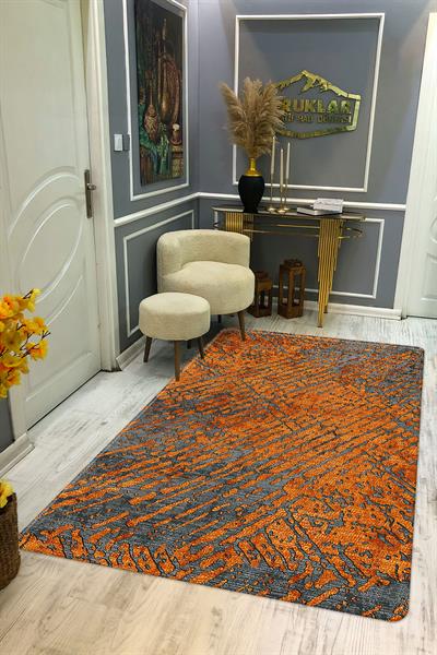 Kaymaz Taban Yıkanabilir Dijital Baskı Çizgili Eskitme Desenli Halı