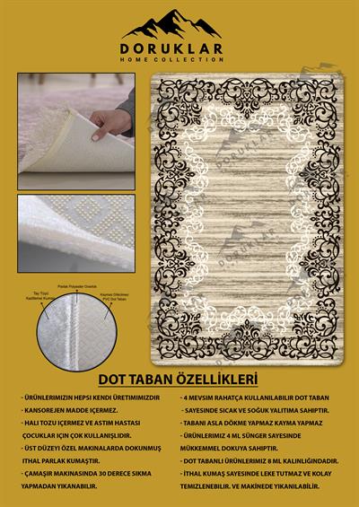 Kaymaz Taban Yıkanabilir Dijital Baskı Dekoratif Modern Desenli Dot Taban Halı Nova Serisi NV21