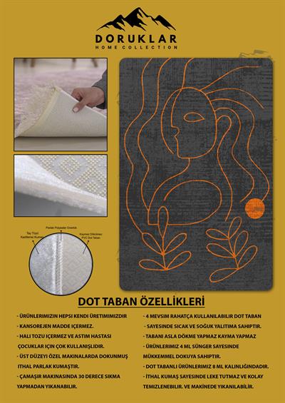 Kaymaz Taban Yıkanabilir Dijital Baskı Dekoratif Modern Desenli Retro Serisi Dot Taban Halı RTR05