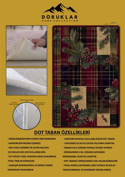 Kaymaz Taban Yıkanabilir Dijital Baskı Yılbaşı Desenli Dot Taban Halı