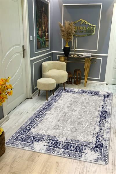 Kaymaz Taban Yıkanabilir Dijital Baskı Eskitme Desenli Salon Halısı